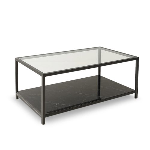 Mesa de centro de vidrio y marmol Marquina